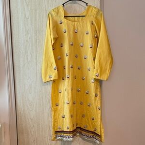 Indian Embroidered Yellow Long Sleeve Dress & Purple Pants Size S?